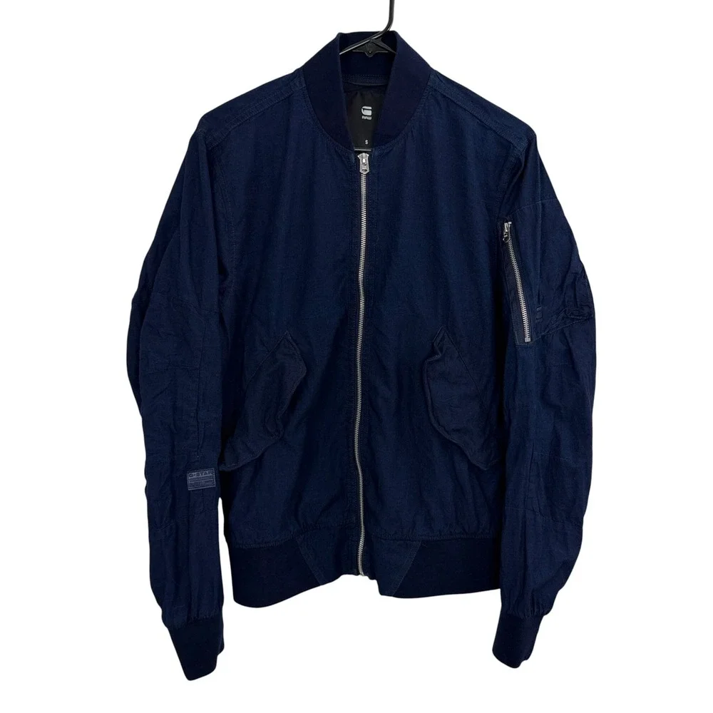 G-Star Raw Rackam DC Bomber Jacket Mens Small Navy Blue Denim D04536-6101-082
